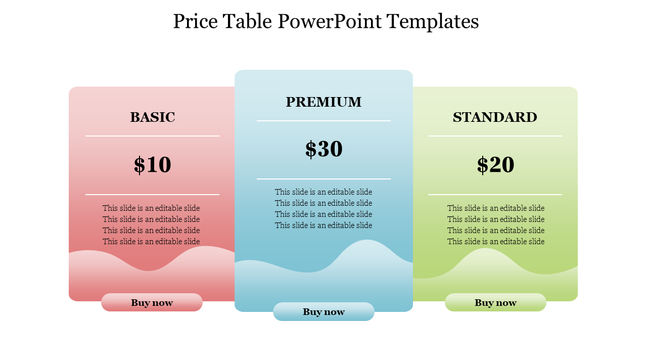 Price Table PowerPoint Templates with gradient design